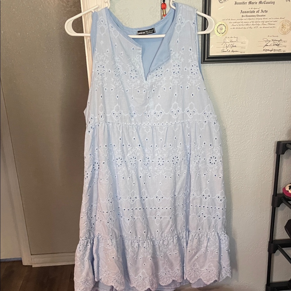 Light Blue Eyelet Sleeveless Dress